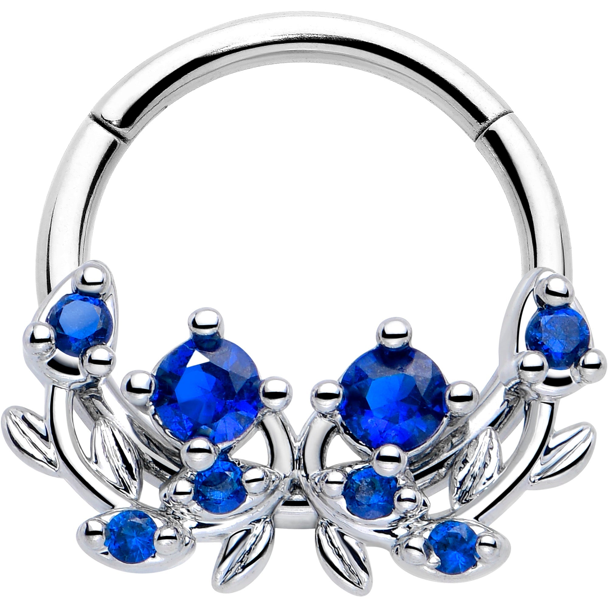 16G 3/8 Blue Gem Twining Vine Hinged Segment Ring