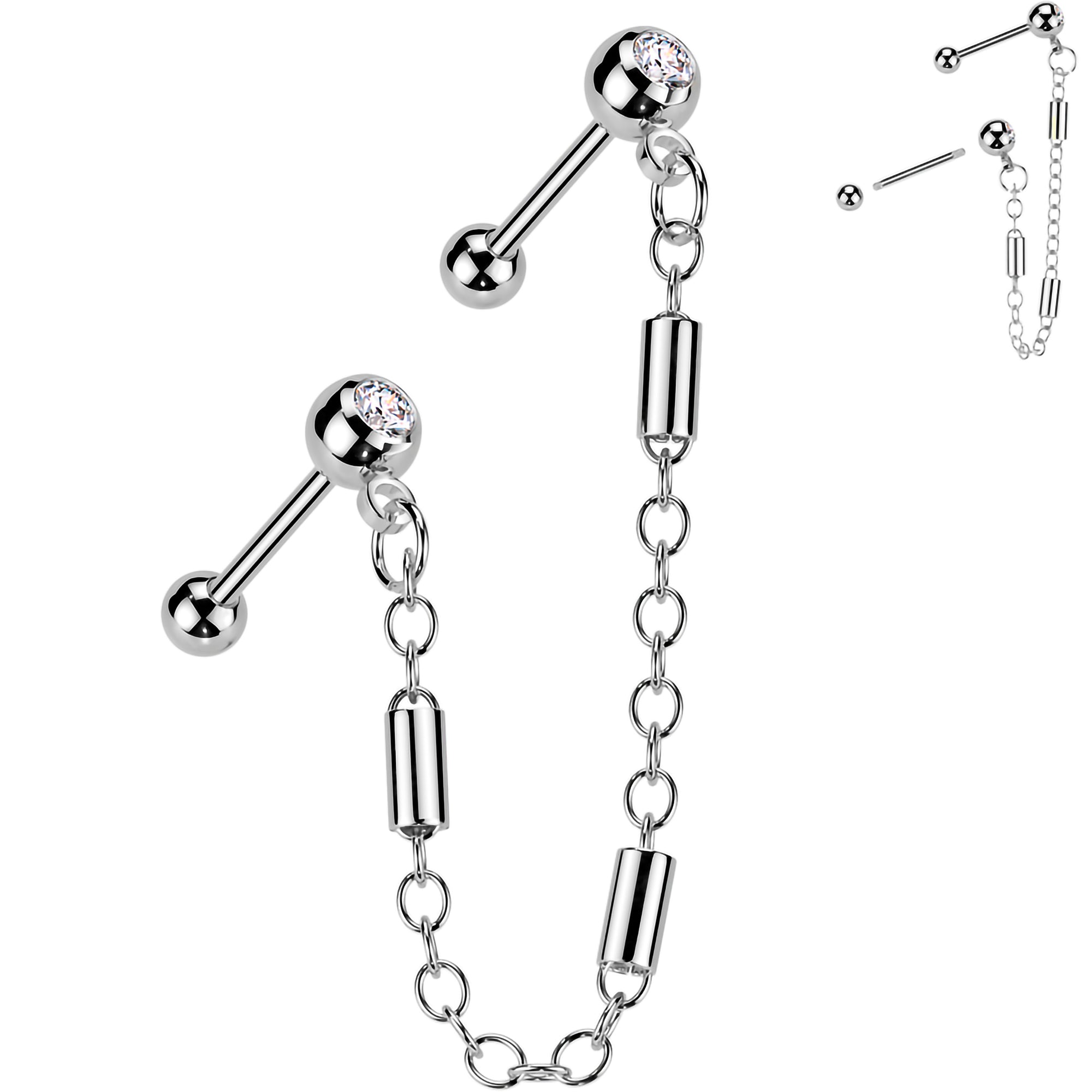 18G 5/16 CZ Gem Cartilage Chain Earring Double Piercing