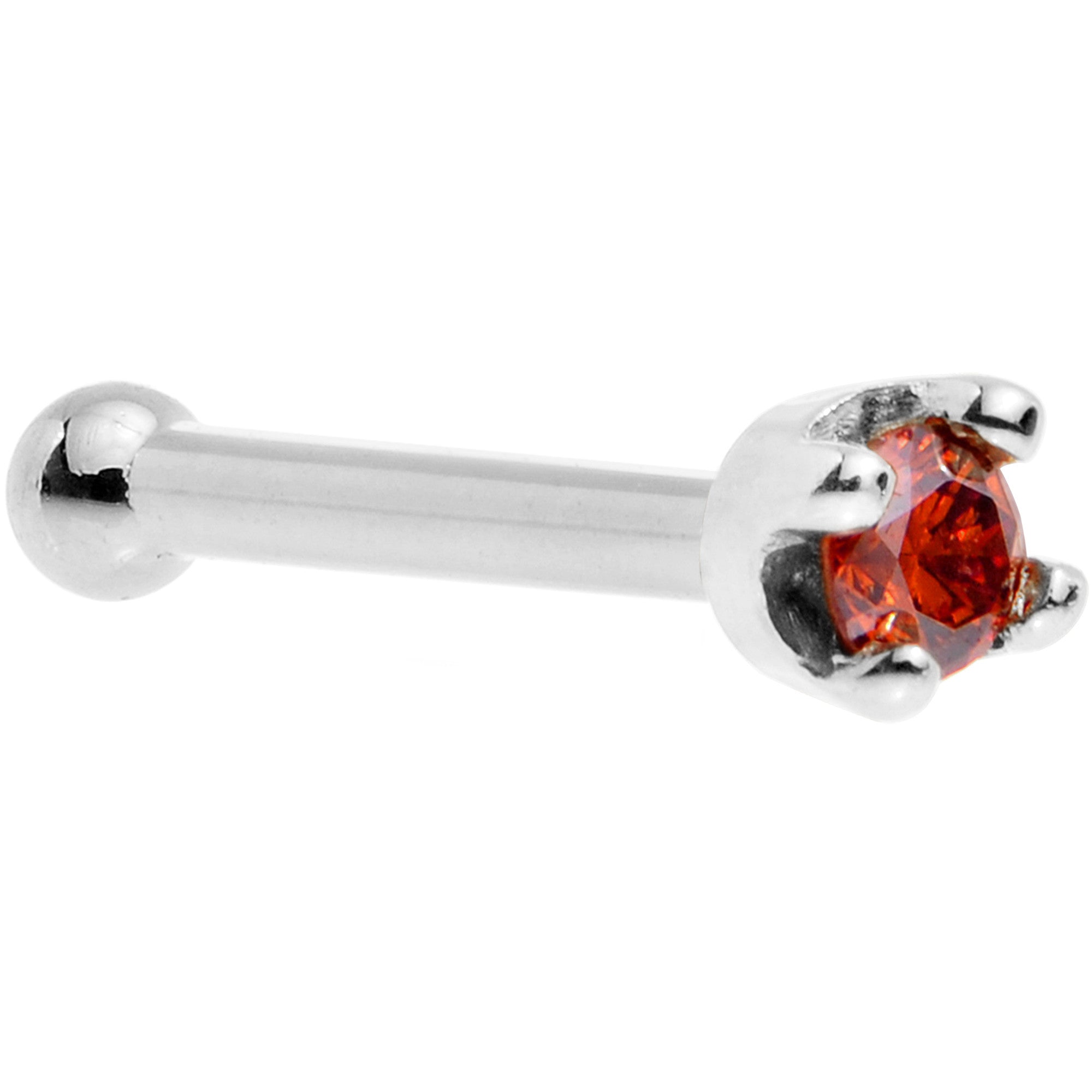 14k White Gold 2mm Lab Grown Red Diamond Nose Ring